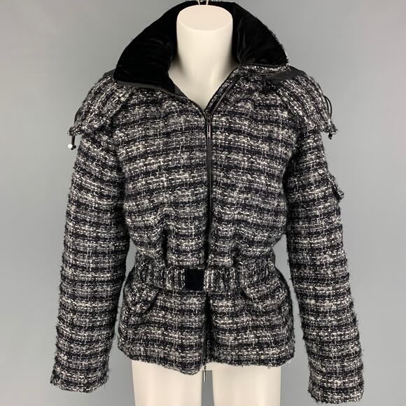 EMPORIO ARMANI Size 4 Black White Wool Woven Hooded Jacket - Picture 1 of 7
